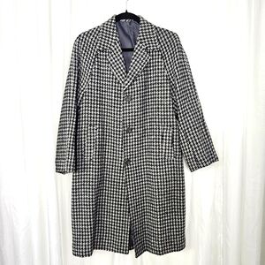 Harrods By Marmair Wool Blend Houndstooth Pea Coat Mens Small Vintage
